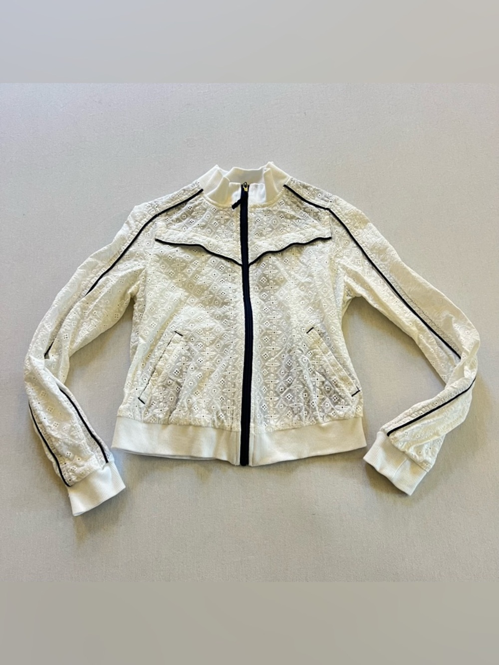Free People Ivory Lace crochet track jacket XS